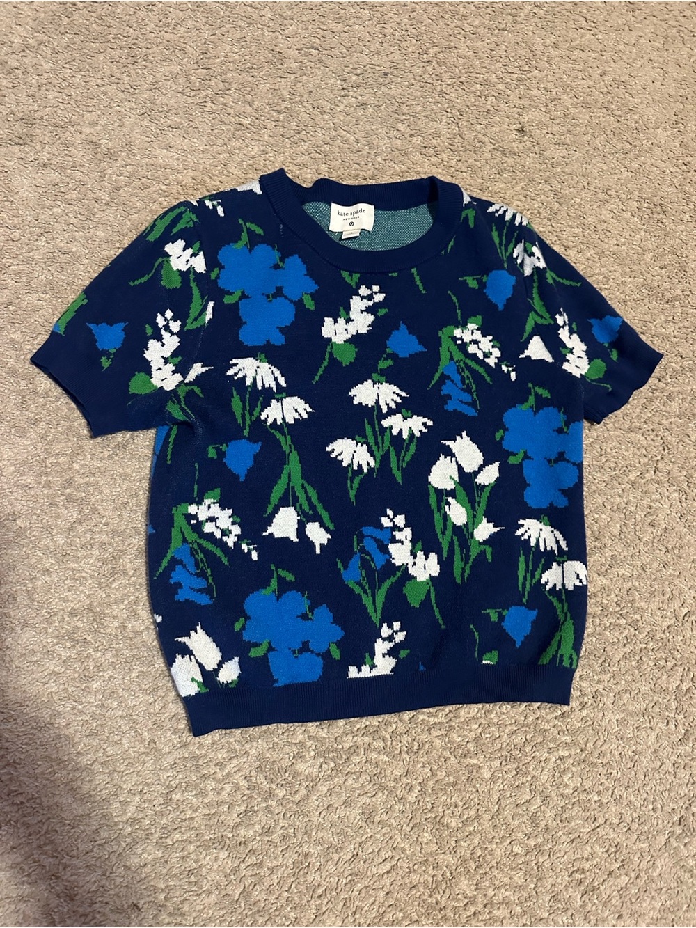 Kate Spade New York x Target Women Navy Blue Floral Short-Sleeve Sweater Top